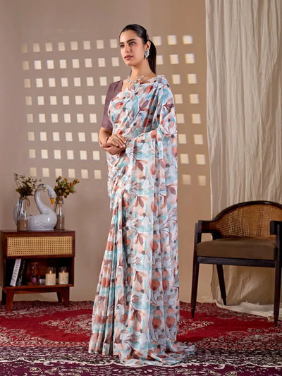 Premium Monsoon Saree - Elegant Floral Digital Print for Women