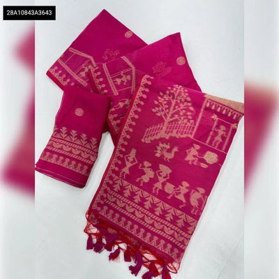 Premium Muga Cotton Saree - Soft Warli Weaving for Festive & Party Wear