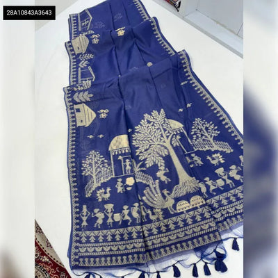 Premium Muga Cotton Saree - Soft Warli Weaving for Festive & Party Wear