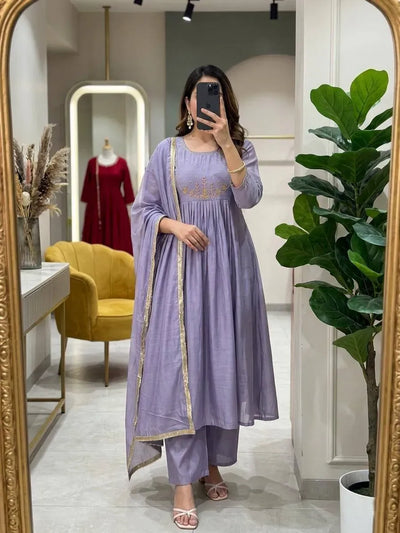 Premium Mul Chanderi Kurti Set - Elegant Handwork Festive Wear