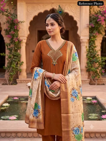 Premium Mul Chanderi Kurti Set - Handcrafted Festive Wear with Silk Dupatta