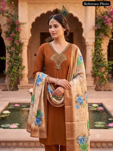 Premium Mul Chanderi Kurti Set - Handcrafted Festive Wear with Silk Dupatta