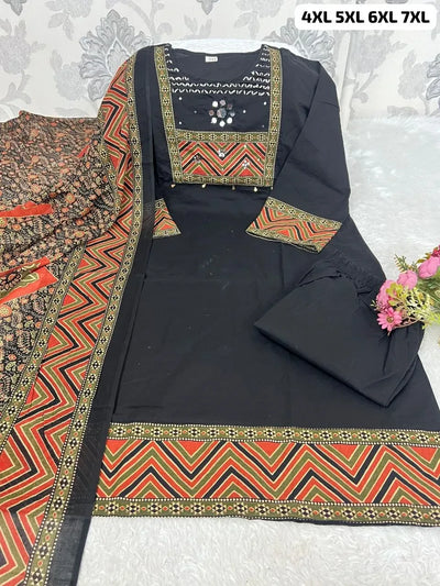 Premium Mul Cotton Kurti Set - Embroidery & Mirror Work Plus Size