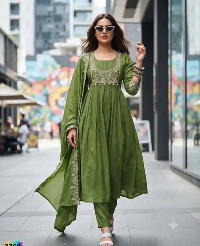 Premium Mull Chanderi Handwork Kurti Set - Elegant Festive Wear for Women