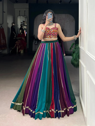 Premium Multi Color Georgette Lehenga with Mirror Work Blouse for Festive Wear