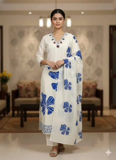 Premium Muslin Silk Kurti Set - Elegant Floral Print for Festive & Party Wear