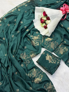 Premium Muslin Silk Saree - Elegant Peacock Zari Festive Wear
