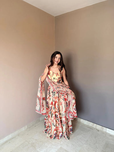 Premium Organza Lehenga with Floral Print and Hand-Worked Blouse - Elegant Festive Wear for Women