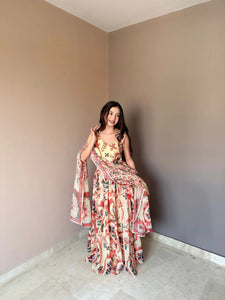 Premium Organza Lehenga with Floral Print and Hand-Worked Blouse - Elegant Festive Wear for Women