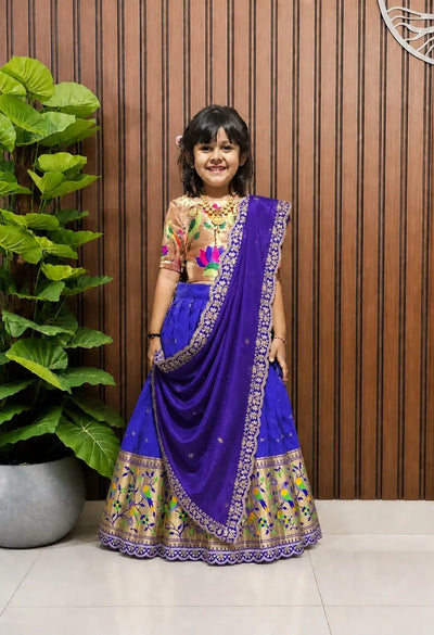 Premium Paithani Silk Lehenga Choli - Handcrafted Festive Zari Wear for Kids