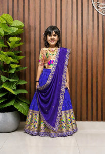 Premium Paithani Silk Lehenga Choli - Handcrafted Festive Zari Wear for Kids