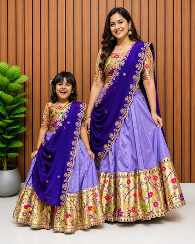 Premium Paithani Silk Lehenga Choli - Handcrafted Festive Zari Wear for Kids