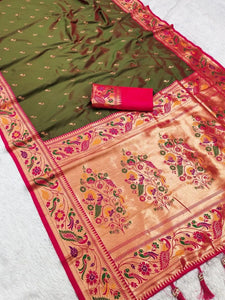 Premium Paithani Silk Saree - Elegant Meenakari Design for Women