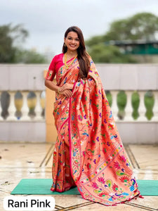 Premium Paithani Silk Saree with Meenakari Weaving - Festive and Wedding Wear for Women