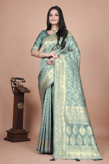 Premium Pastel Green Banarasi Silk Saree for Festive Wear