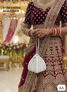 Exclusive Handcrafted White Pearl Potli Bag - Premium Silk Bridal & Festive Party Wear Handbag