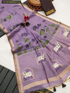 Premium Pichwai Muga Cotton Saree - Elegant Zari Weaving for Women