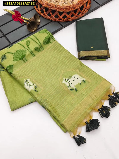 Premium Pichwai Muga Cotton Saree - Elegant Zari Weaving for Women