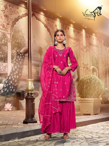 Premium Pink Chinon Sharara Suit Set - Gorgeous Handcrafted Embroidery Festive Wear for Diwali