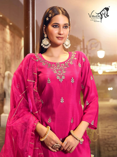 Premium Pink Chinon Sharara Suit Set - Gorgeous Handcrafted Embroidery Festive Wear for Diwali