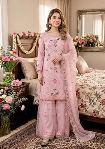 Premium Pink Georgette Palazzo Suit with Heavy Moti Handwork