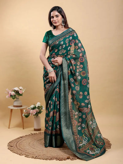 Premium Pochampally Linen Cotton Patola Saree with Zari Border - Elegant Festive Wear for Women