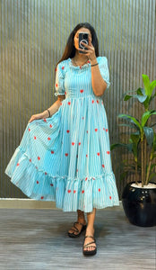 Premium Printed Chanderi Midi Dress - Cotton Lined Summer Wear for Women
