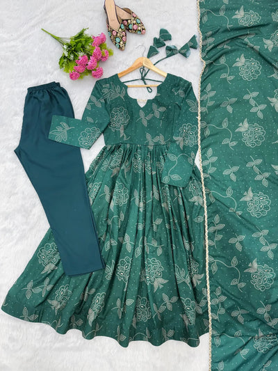 Premium Printed Maslin Anarkali Gown Set with Dupatta - Festive Wear for Women