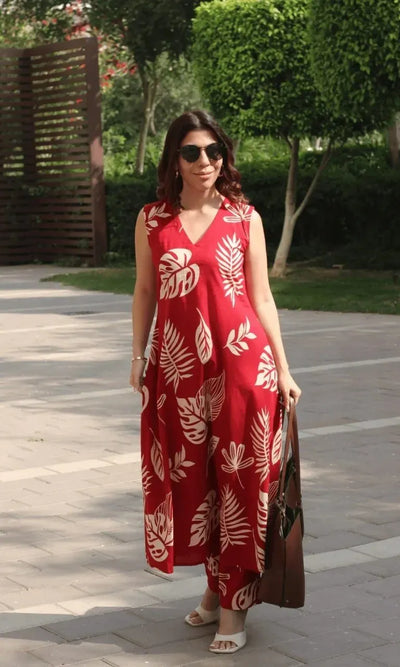 Premium Printed Poly Rayon Kurti Set - Chic V-Neck Sleeveless Co-ord for Women