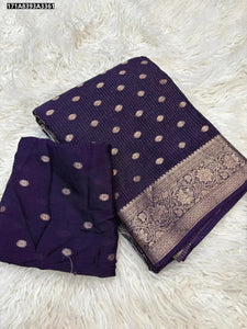 Premium Pure Chinon Viscose Saree - Rich Zari Border | Festive Wear