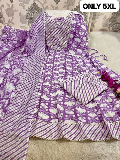 Premium Pure Cotton Anarkali Kurti Set - Comfortable Plus Size Festive Wear for Women