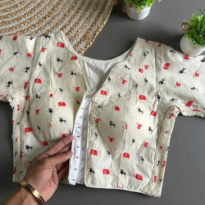 Premium Pure Cotton Blouse - Handcrafted Block Print for Festive Wear