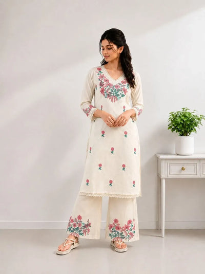 Premium Pure Cotton Kurti Set - Embroidered Festive Wear for Women
