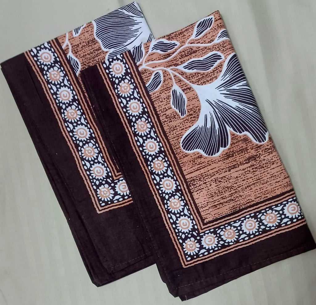 Brown and white floral printed cotton pillow covers with zipper