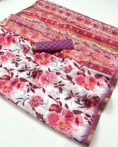 Premium Pure Linen Saree - Gorgeous Festive Digital Prints