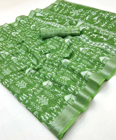Premium Pure Linen Saree - Gorgeous Festive Digital Prints