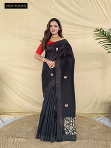 Premium Pure Matka Silk Saree - Elegant Black Festive Wear