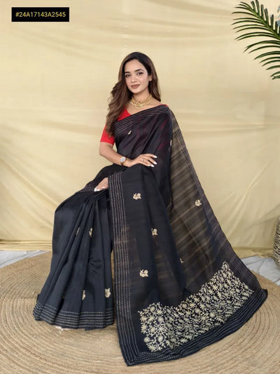 Premium Pure Matka Silk Saree - Elegant Black Festive Wear