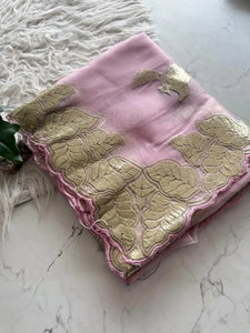 Premium Pure Organza Tissue Saree with Gold Zari Work - Festive Wear