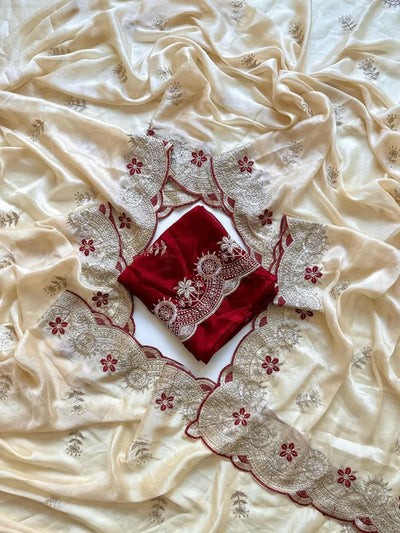 Premium Rangoli Saree with Contrast Embroidered Blouse