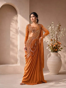 Premium Rangoli Silk Ready-To-Wear Drape Saree with Sequence Work - Elegant Festive & Wedding Wear for Women