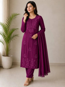 Premium Rayon Cotton Kurti Pant Set - Heavy Embroidery Festive Wear for Women