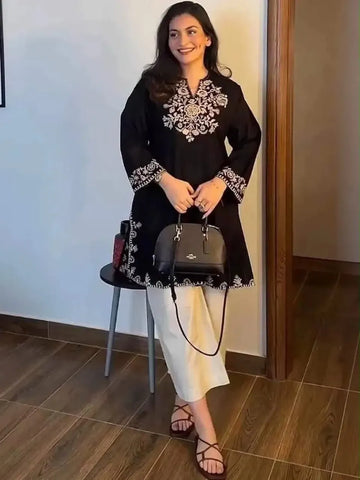 Premium Rayon Cotton Kurti Set - Heavy Chikankari Embroidery for Festive Wear