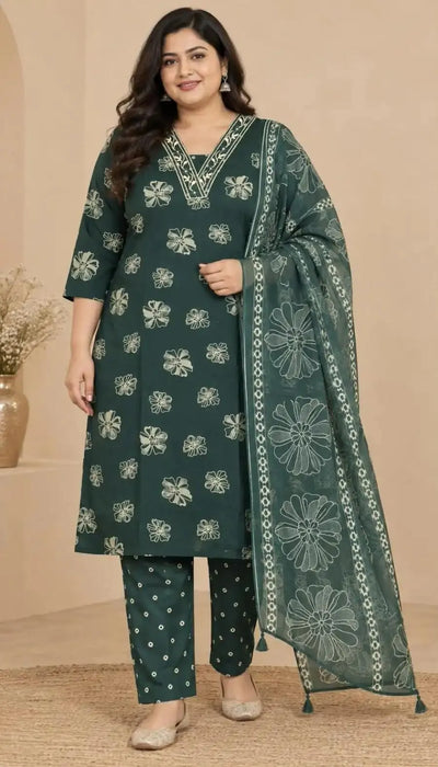 Premium Rayon Kurti Pant Set - Plus Size Festive Wear with Dupatta