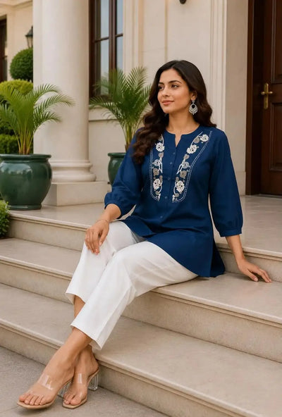 Premium Rayon Slub Co-Ord Set with Elegant Embroidery - Festive Wear for Women