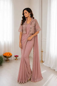 Premium Ready to Wear Crepe Silk Saree with Embroidered Jacket - Elegant Festive Wear for Women