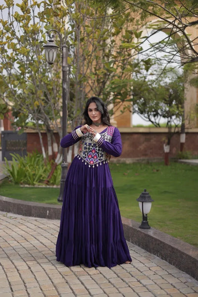 Premium Reyon Gown - Festive Mirror Work Collection for Women