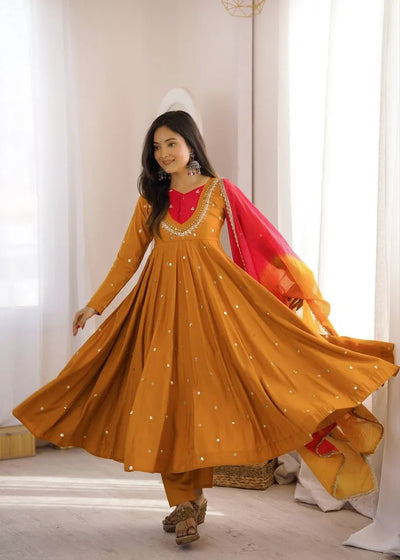 Premium Roman Silk Gown Set - Traditional Embroidered Festive Wear for Women