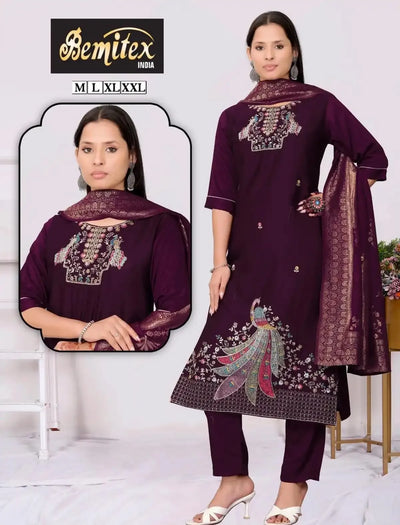 Premium Roman Silk Handwork Suit Set with Dupatta - Festive Wear for Women