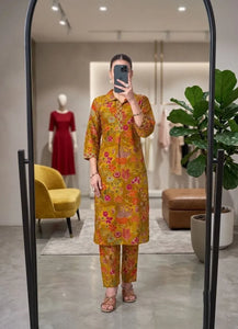 Premium Roman Silk Kurti Set - Comfortable Floral Design for Festive Wear